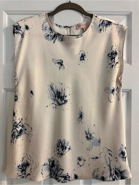 Philosophy Cream Sleeveless Blouse with Navy Trim